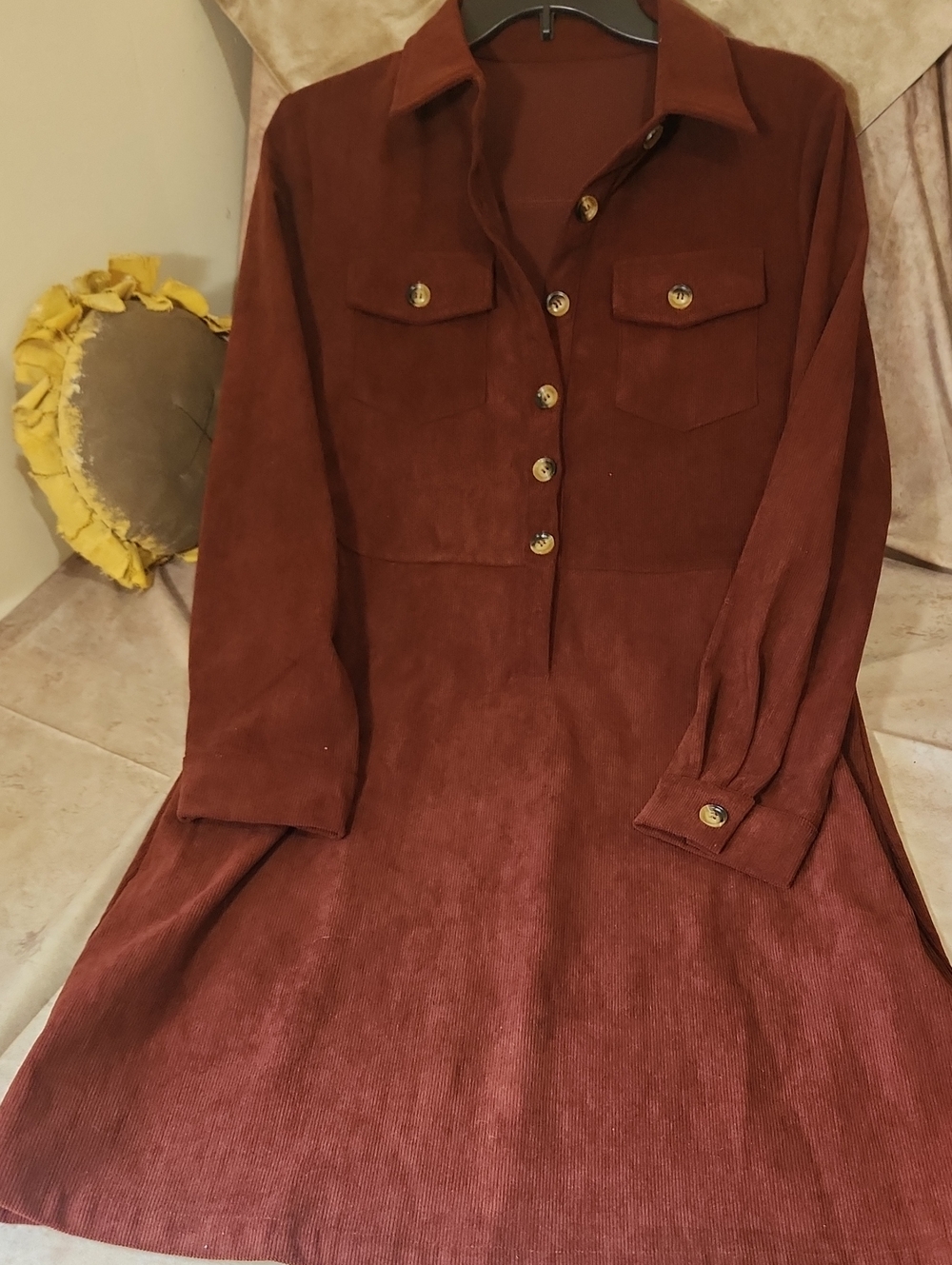 Women's Long-Sleeve Button Front Dress in Rust NWOT